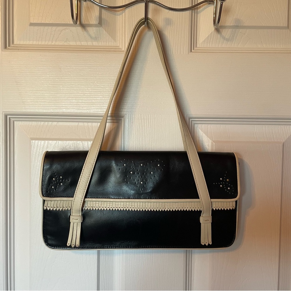 Vintage spectator style Black and Cream Cole Haan leather Bag